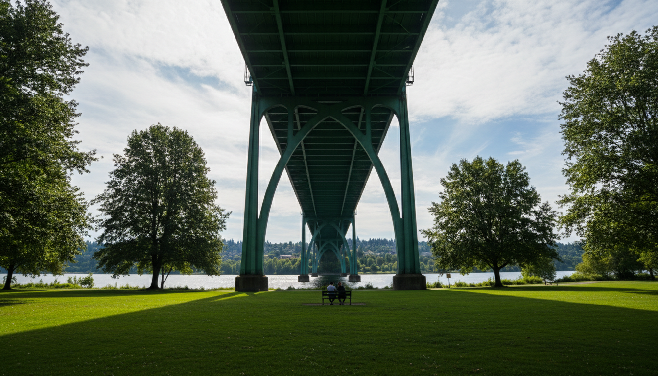 Cathedral Park beneath the soaring gothic arches of the St. Johns Bridge in North Portland