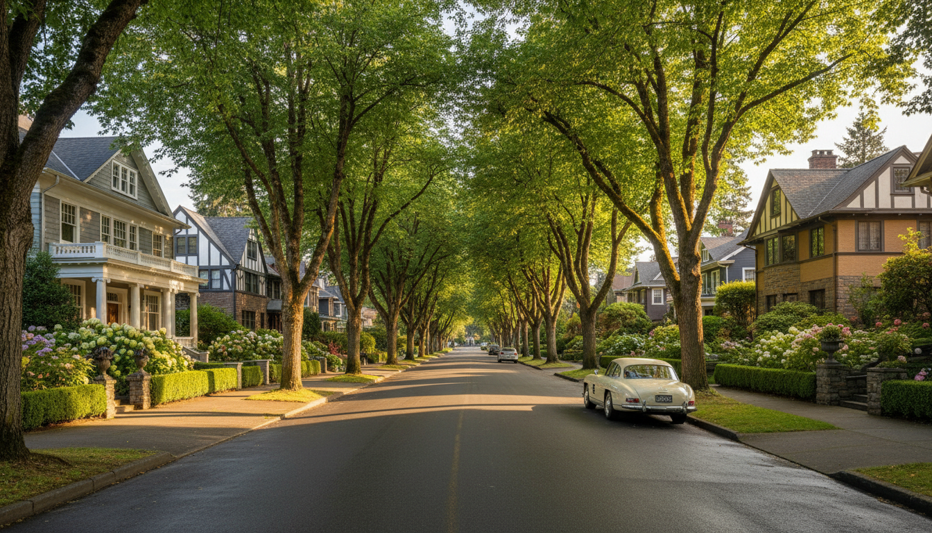 Grand historic mansions along a tree-lined street in Portland's Irvington neighborhood
